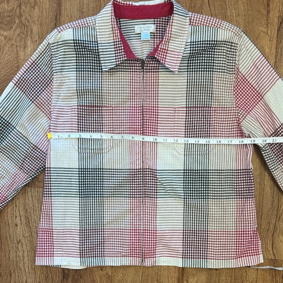 Red, Black and White Plaid Zip Up Collard Cottagecore 100% Cotton Jacket - Picture 14 of 14